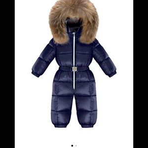 Moncler Navy Blue Kids Jacket with Fur Hood